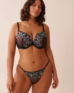 Adjustable Embroidered Mesh String Panty
