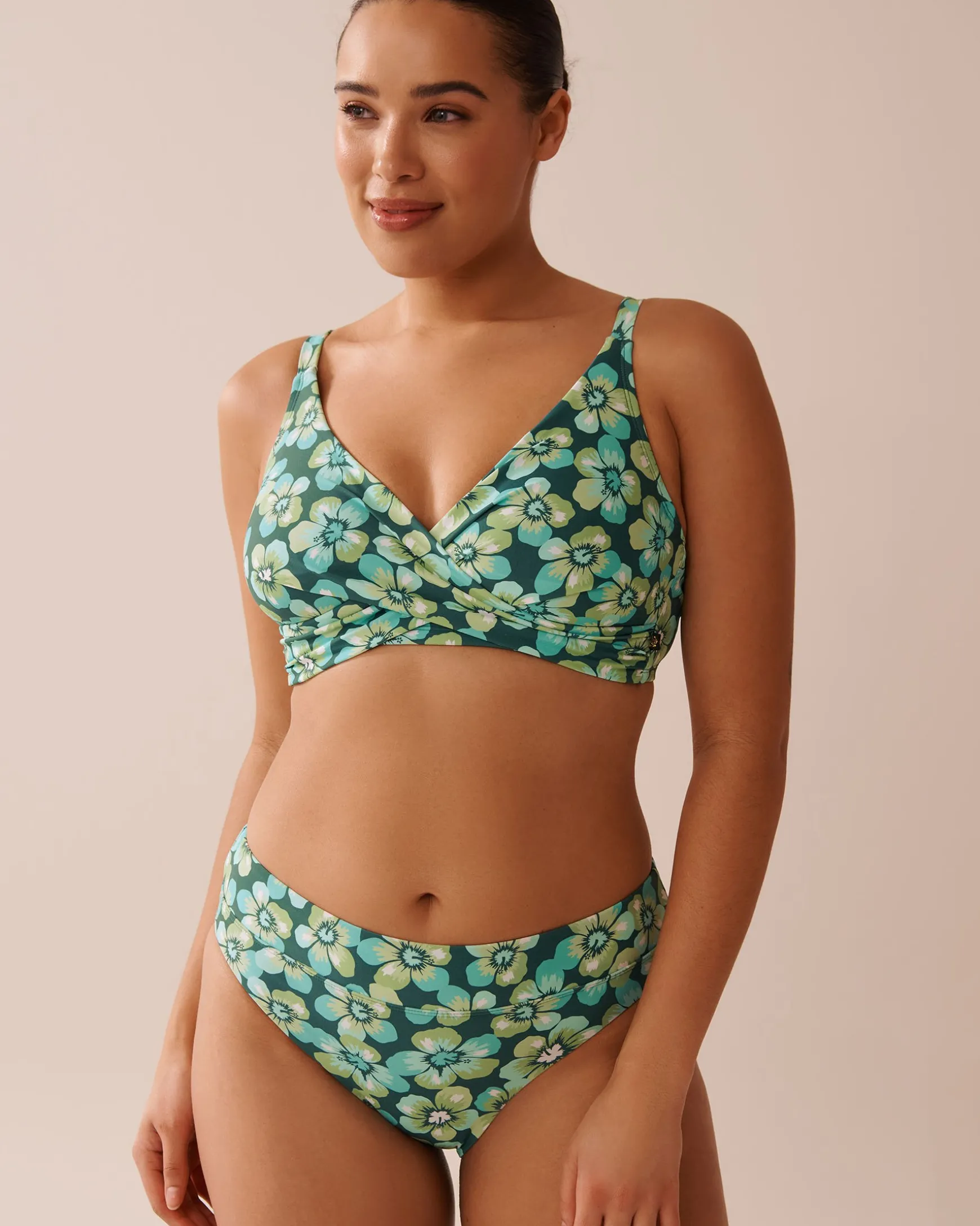 AQUA FLORA Recycled Fibers Mid Waist Brazilian Bikini Bottom