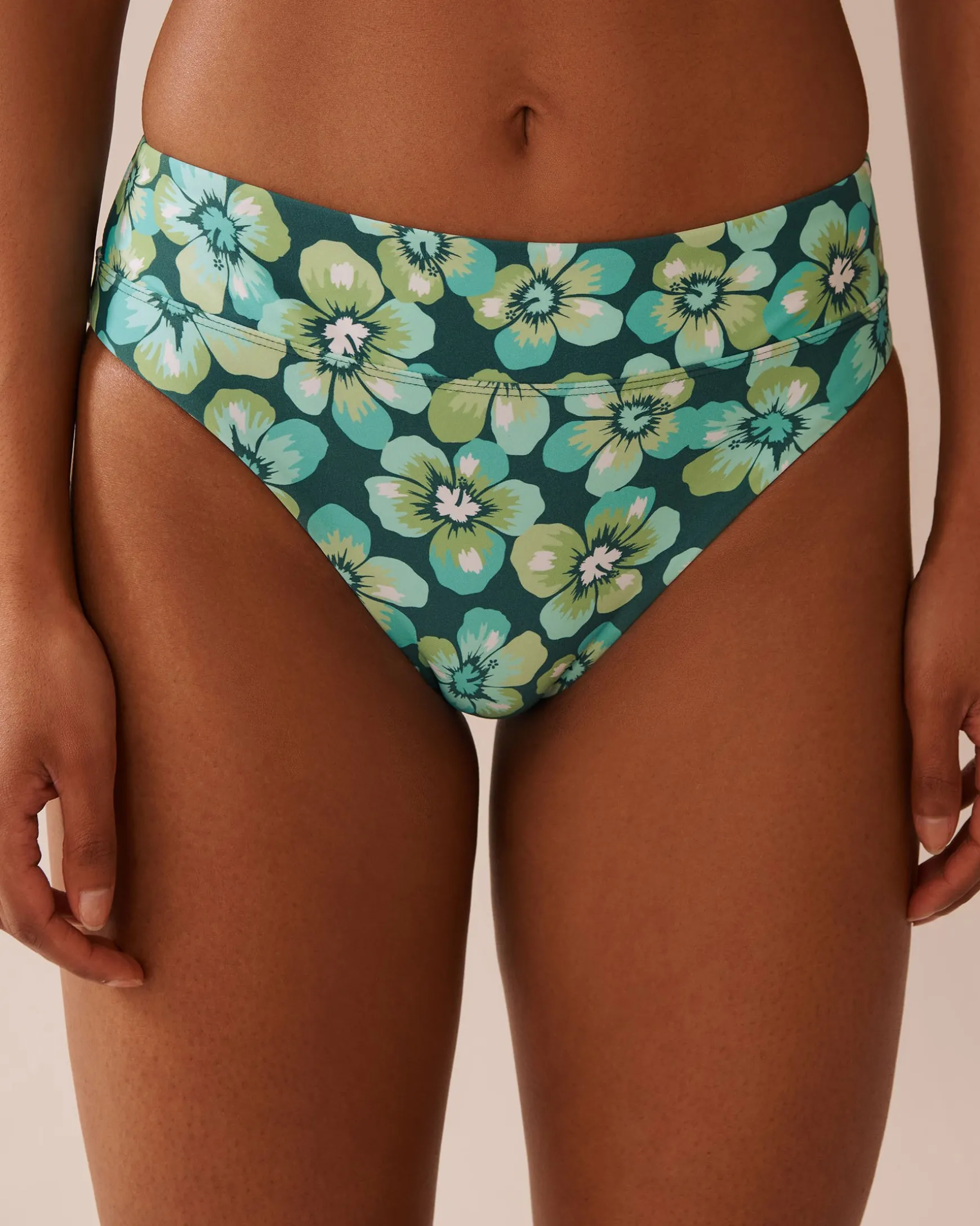 AQUA FLORA Recycled Fibers Mid Waist Brazilian Bikini Bottom