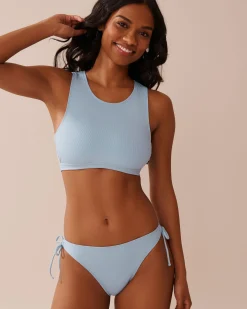 BABY BLUE Ribbed High Neck Bralette Bikini Top