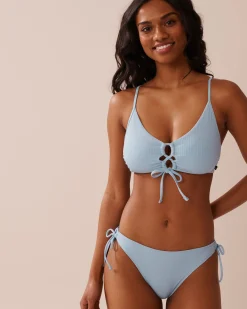 BABY BLUE Ribbed Side Tie Brazilian Bikini Bottom