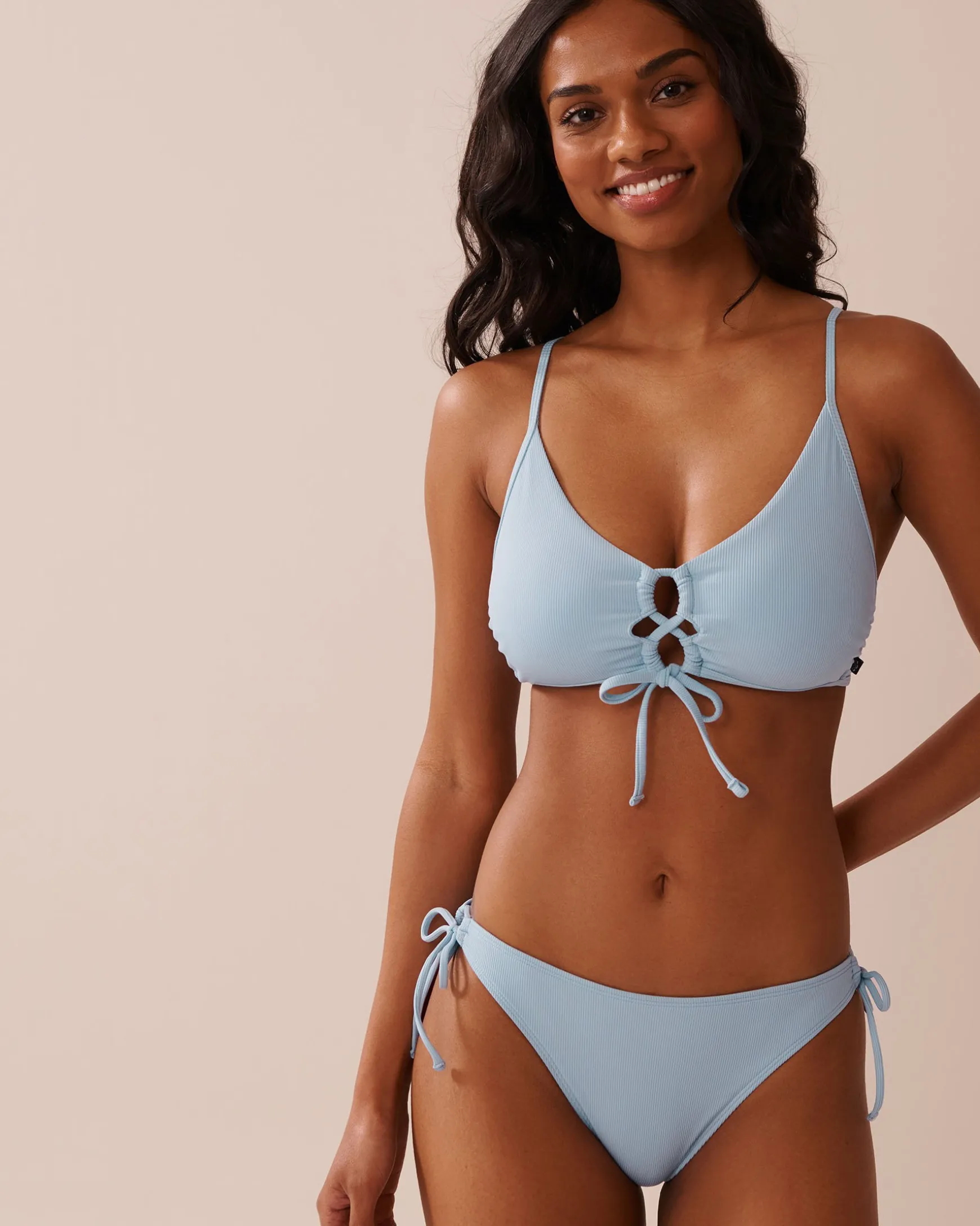 BABY BLUE Ribbed Side Tie Brazilian Bikini Bottom