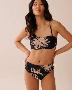 BLACK HIBISCUS Mid Waist Bikini Bottom