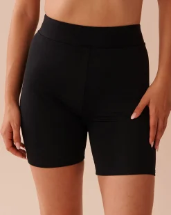 BLACK High Waist Long Swim Shorts