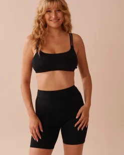 BLACK High Waist Long Swim Shorts