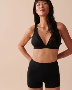 BLACK Mid-rise Boyleg Bikini Bottom