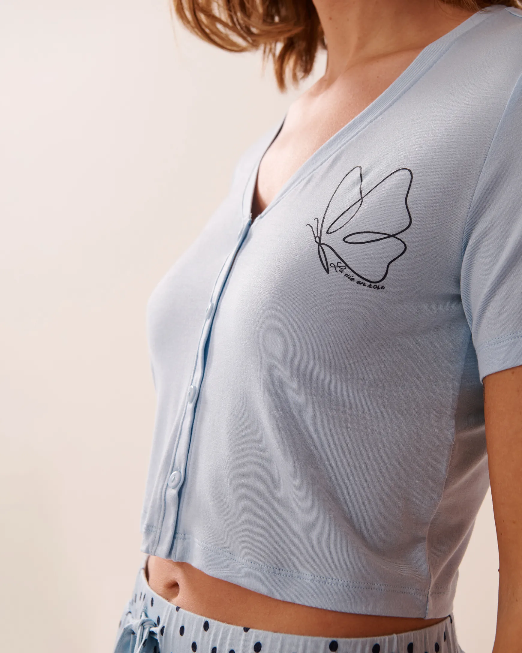 Butterfly Print Soft Jersey Crop T-shirt