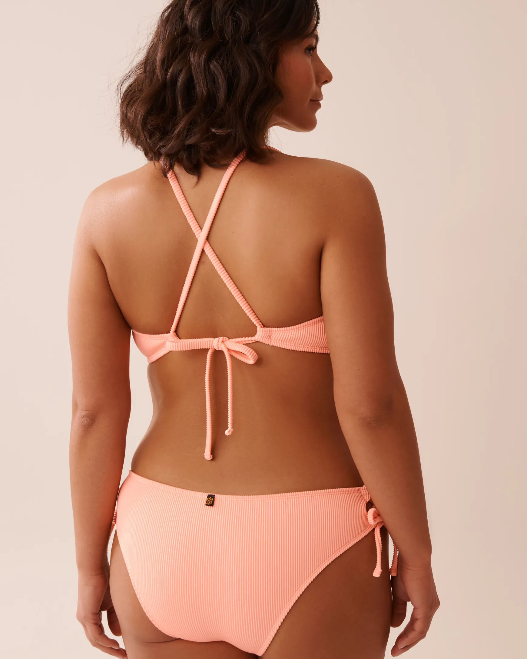 CORAL PINK Ribbed Bralette Bikini Top