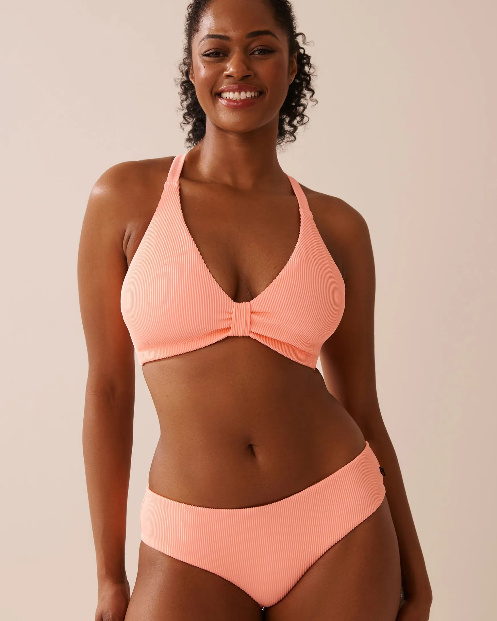 CORAL PINK Ribbed Hipster Bikini Bottom