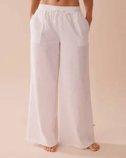Cotton-Linen Blend Wide Leg Pants