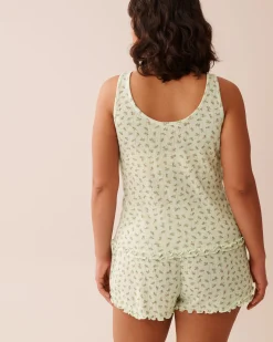 Ditsy Floral Print Lettuce Edge Pointelle Cami