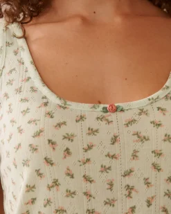 Ditsy Floral Print Lettuce Edge Pointelle Cami
