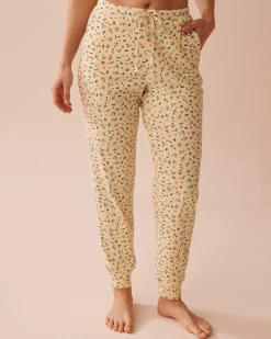 Ditsy Floral Print Ribbed Pants