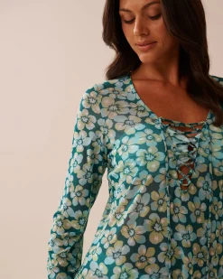 Floral Mesh Long Sleeve Tunic