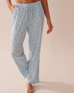 Floral Print Lettuce Edge Pointelle Pajama Pants