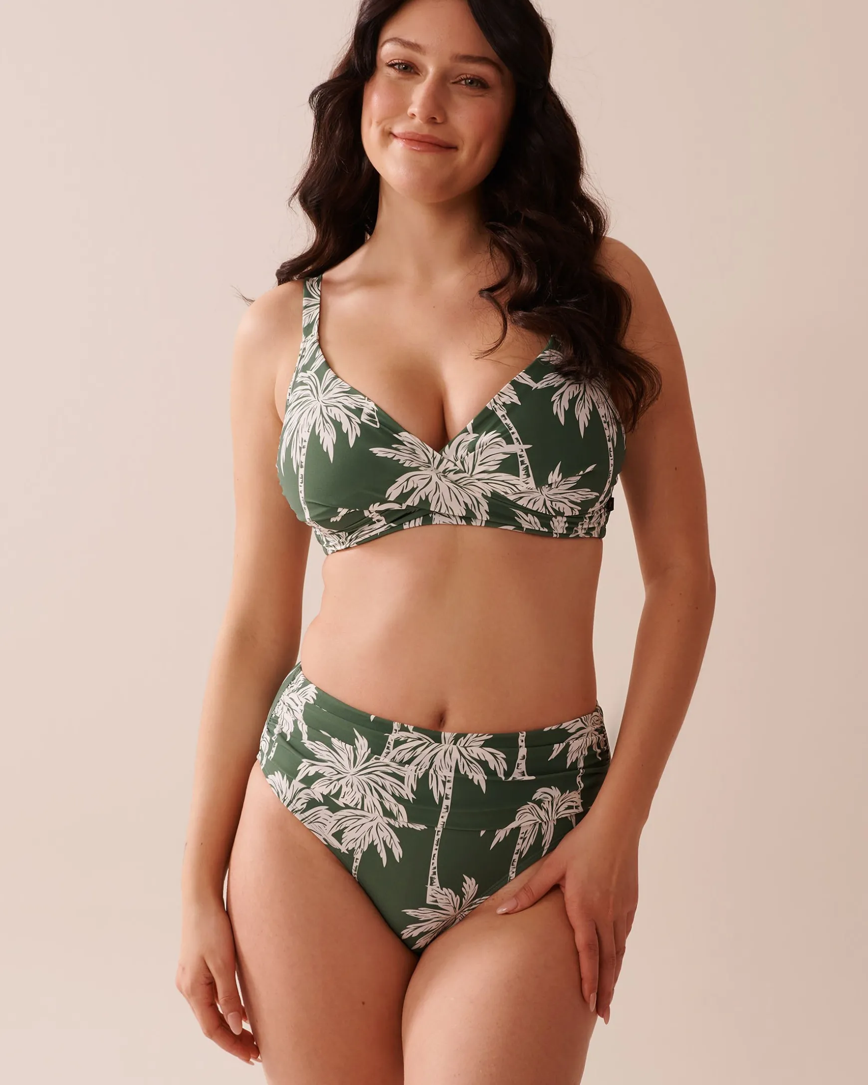 KHAKI PALM D Cup Bralette Bikini Top