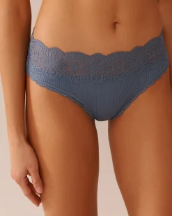 Lace Trim Ribbed Thong Panty