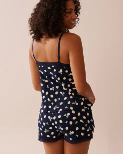 Lemon Print Lace Trim Ribbed Jersey Cami