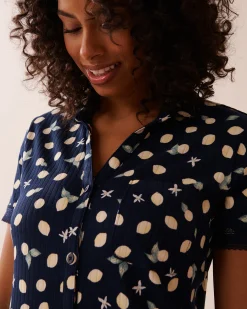 Lemon Print Lace Trim Ribbed Jersey Sleepshirt