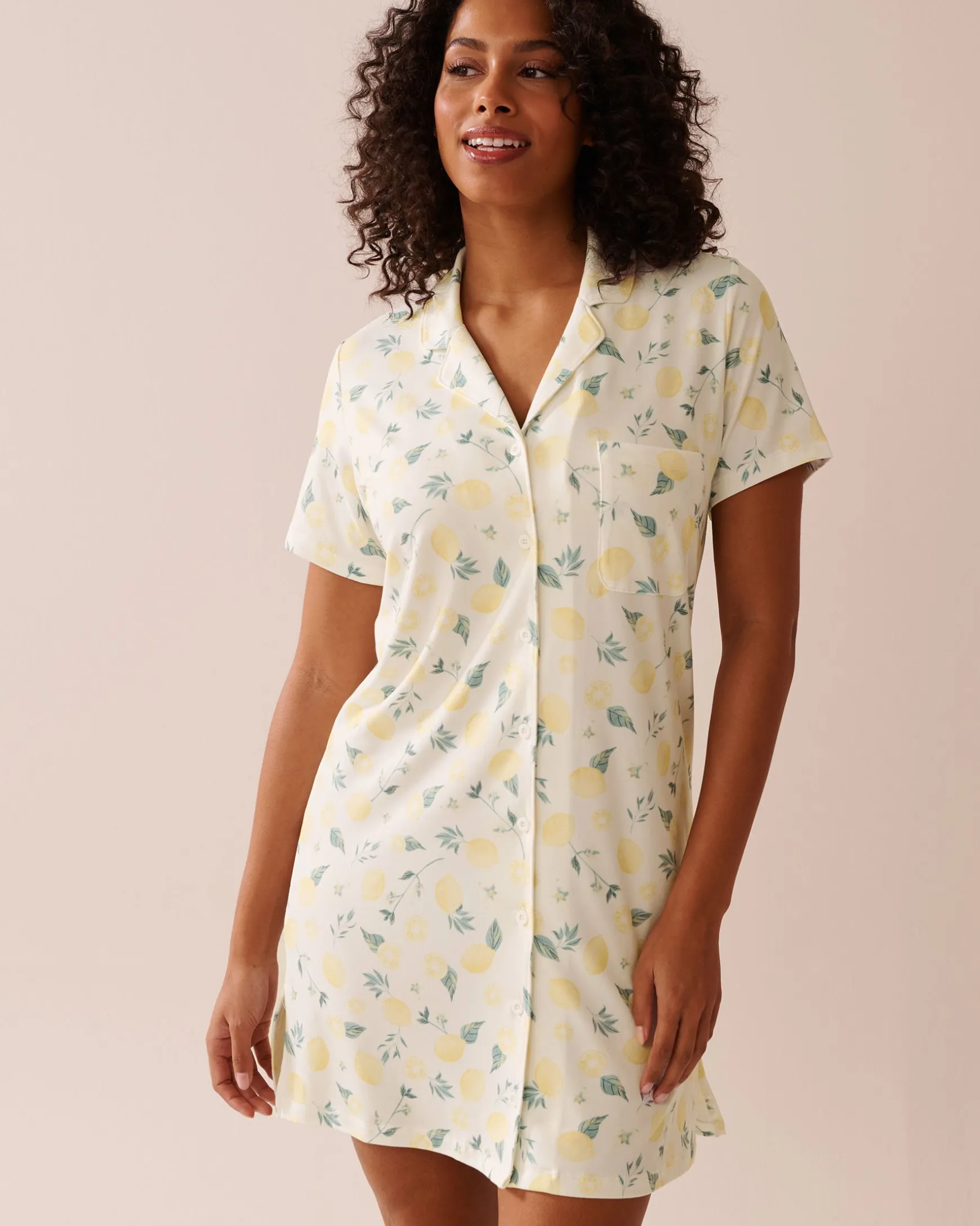 Lemon Print Super Soft Button-down Sleepshirt