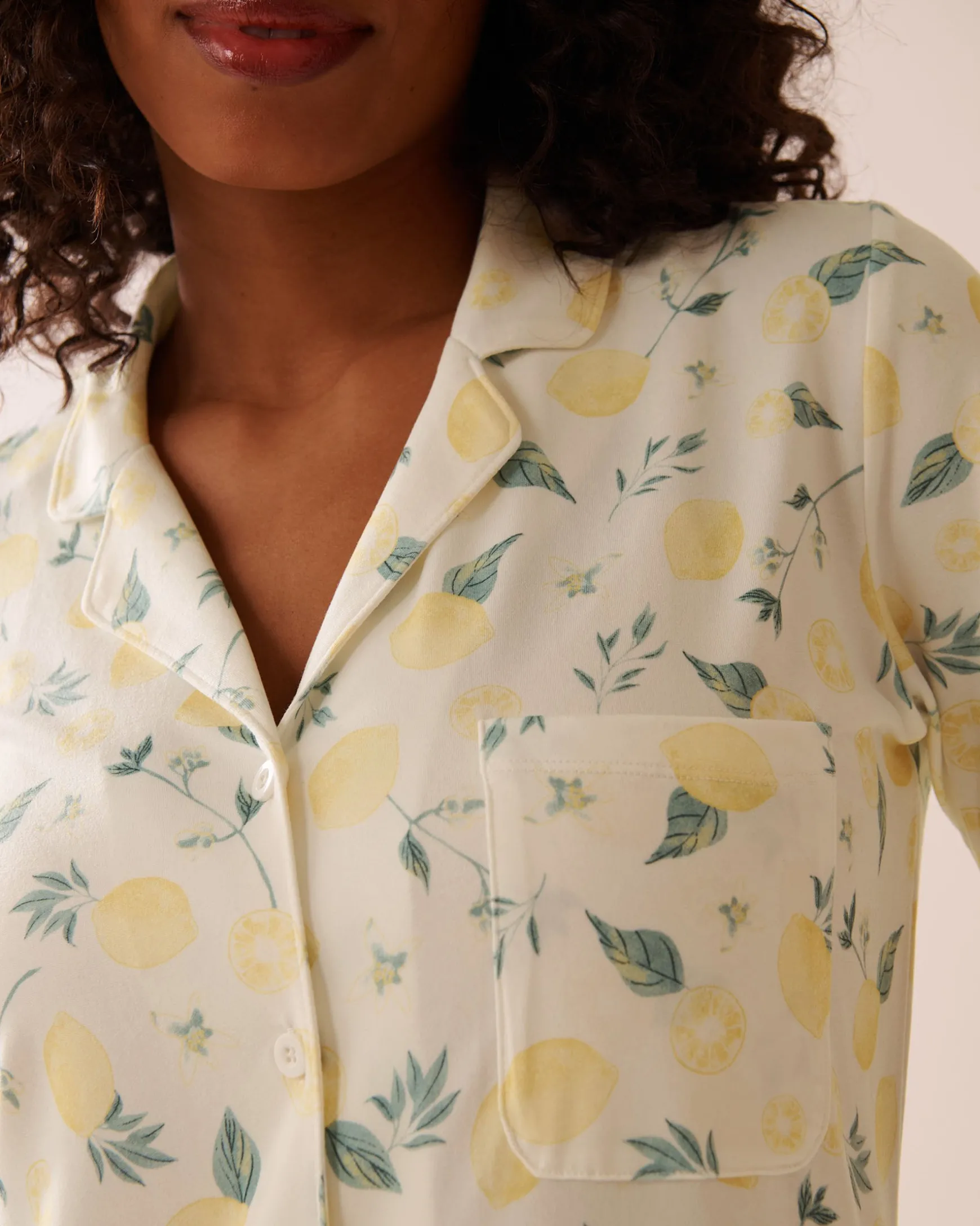 Lemon Print Super Soft Button-down Sleepshirt