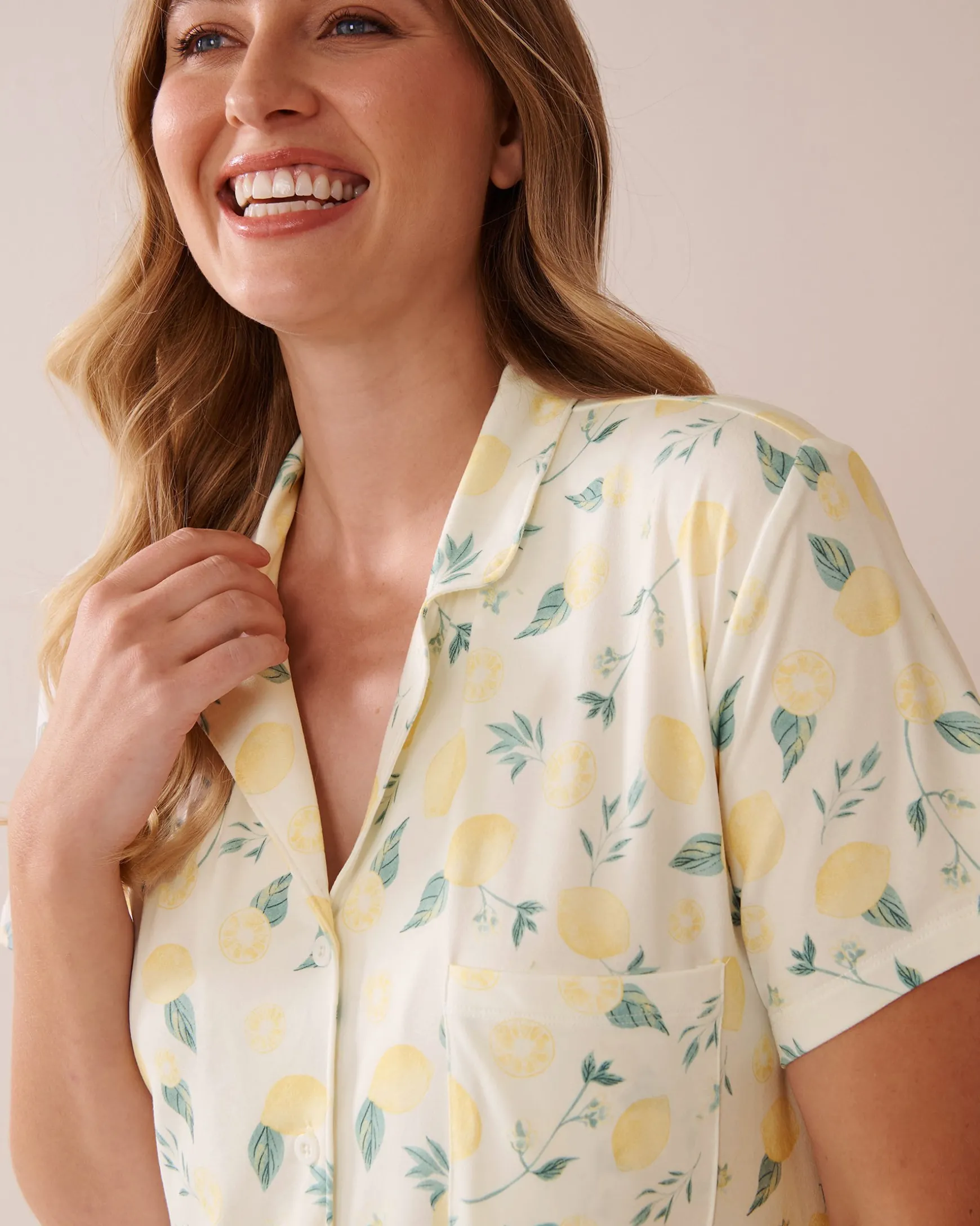 Lemon Print Super Soft Button-down Sleepshirt