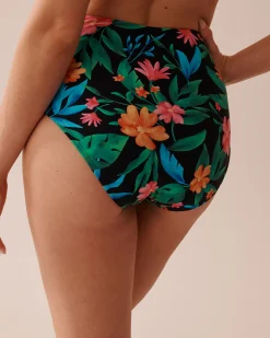 MIDNIGHT TROPICS Draped High Waist Bikini Bottom