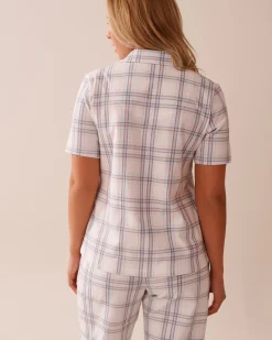 Peach Plaid Cotton Button-down Shirt