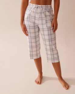Peach Plaid Cotton Pajama Capris