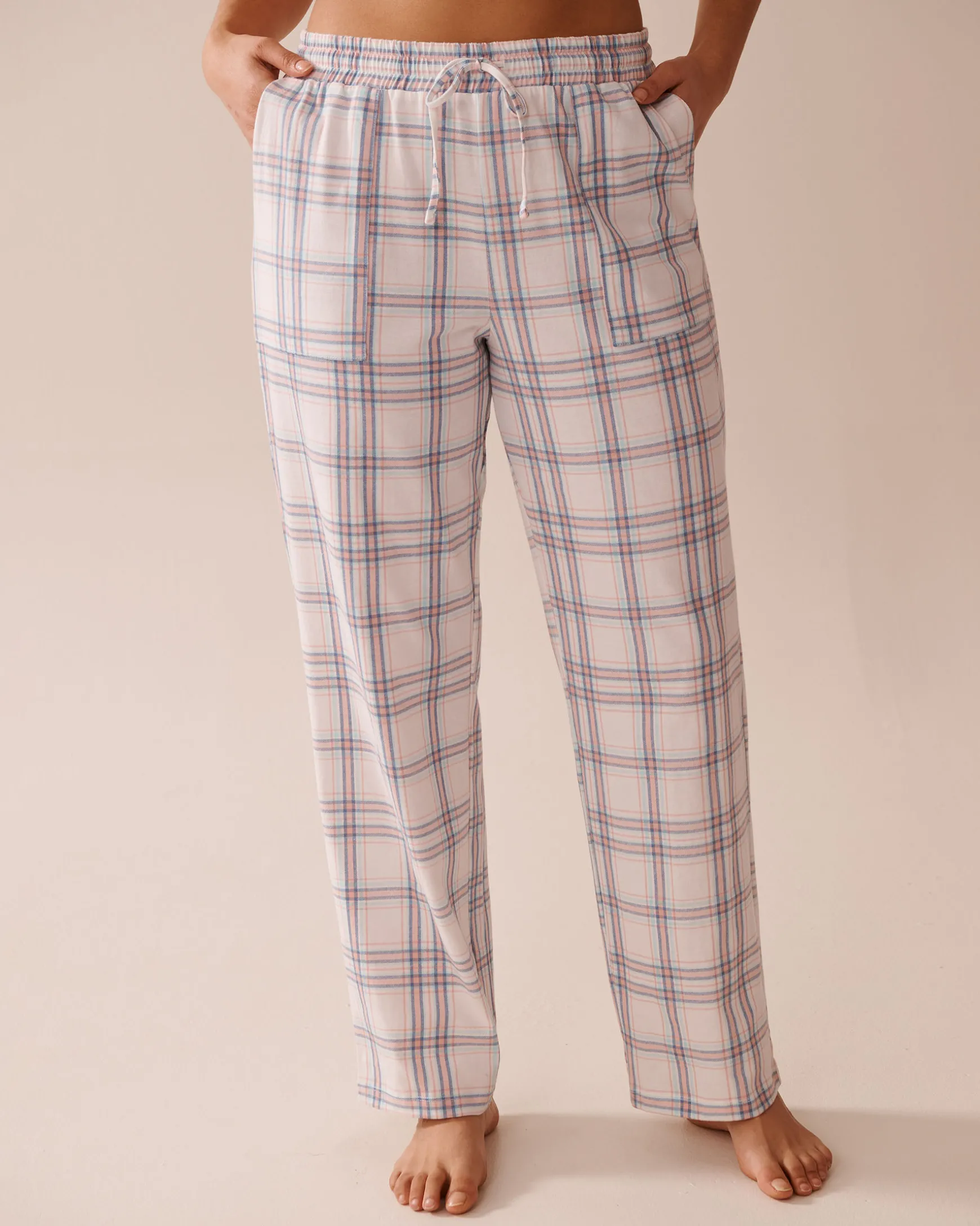 Peach Plaid Cotton Pajama Pants