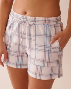 Peach Plaid Cotton Pajama Shorts