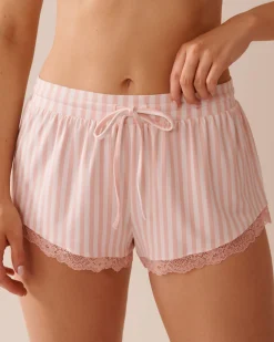 Pink Stripe Lace Trim Super Soft Pajama Shorts