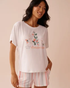 Rabbit & Strawberry Print Super Soft Loose Fit T-shirt