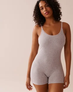 Ribbed Modal and Lace Trim Sleeveless Romper