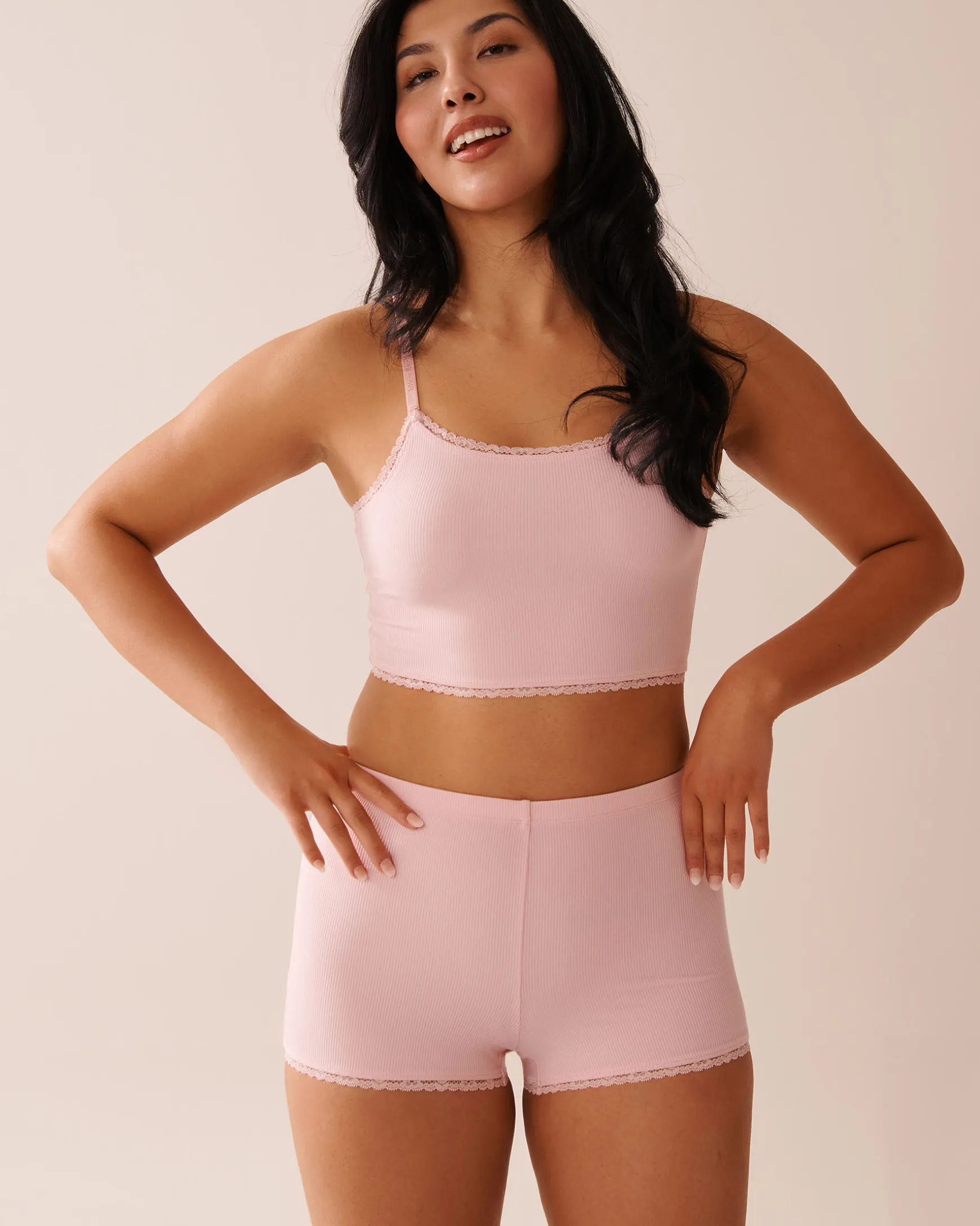 Ribbed Modal and Lace Trim Crop Cami