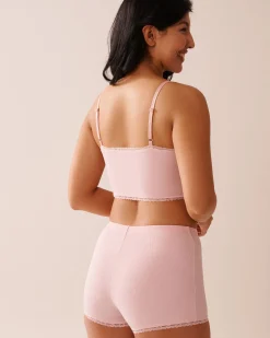 Ribbed Modal and Lace Trim Crop Cami