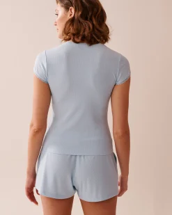 Ribbed Modal and Lace Trim T-shirt