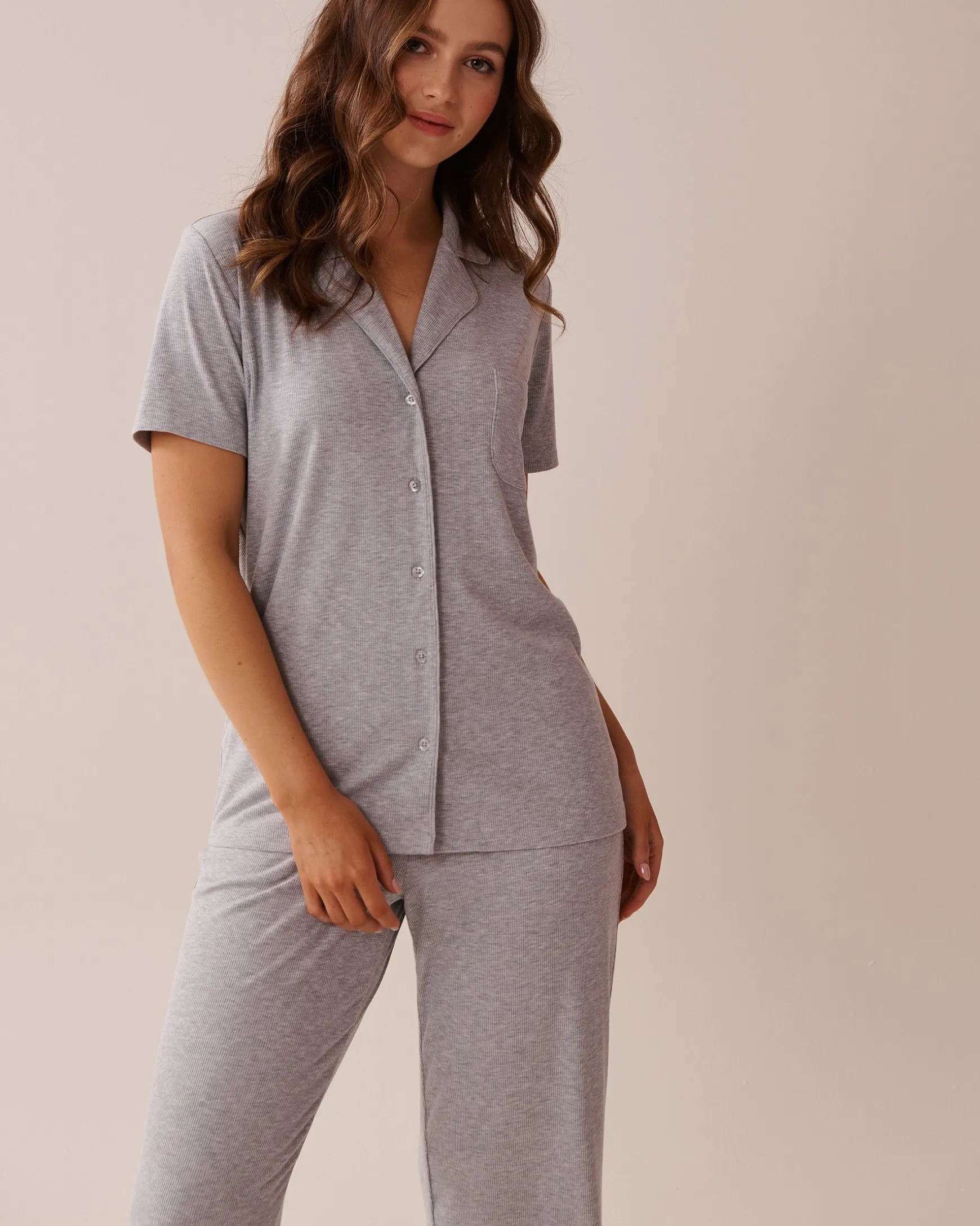 Ribbed Modal Button-down Shirt