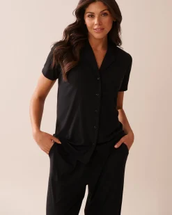 Ribbed Modal Button-down Shirt