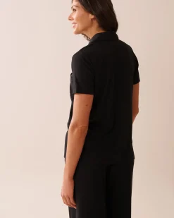 Ribbed Modal Button-down Shirt