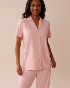 Ribbed Modal Button-down Shirt