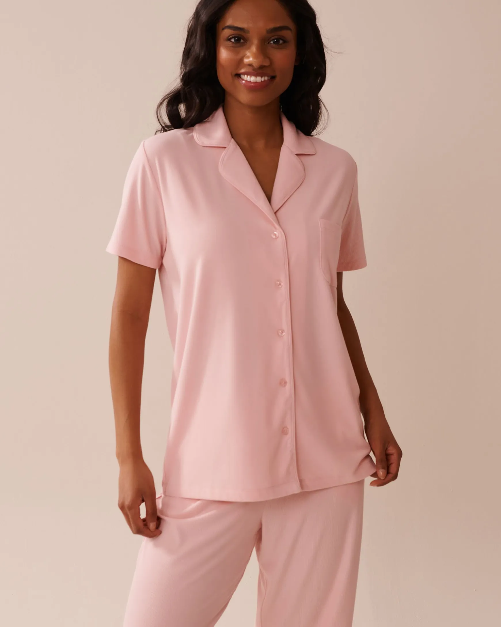 Ribbed Modal Button-down Shirt