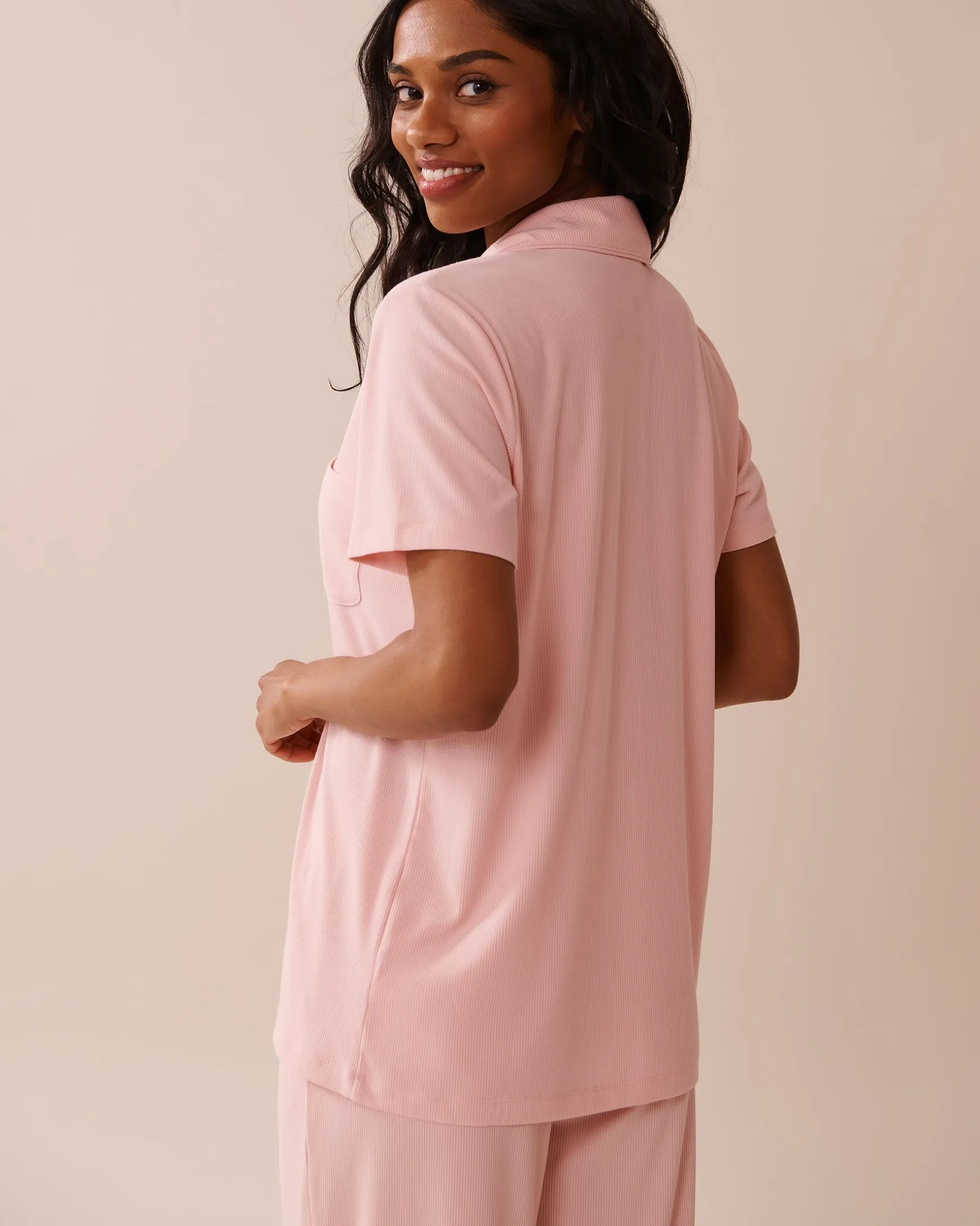 Ribbed Modal Button-down Shirt