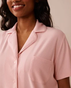 Ribbed Modal Button-down Shirt