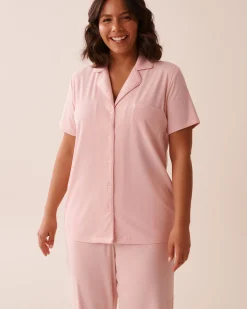 Ribbed Modal Button-down Shirt