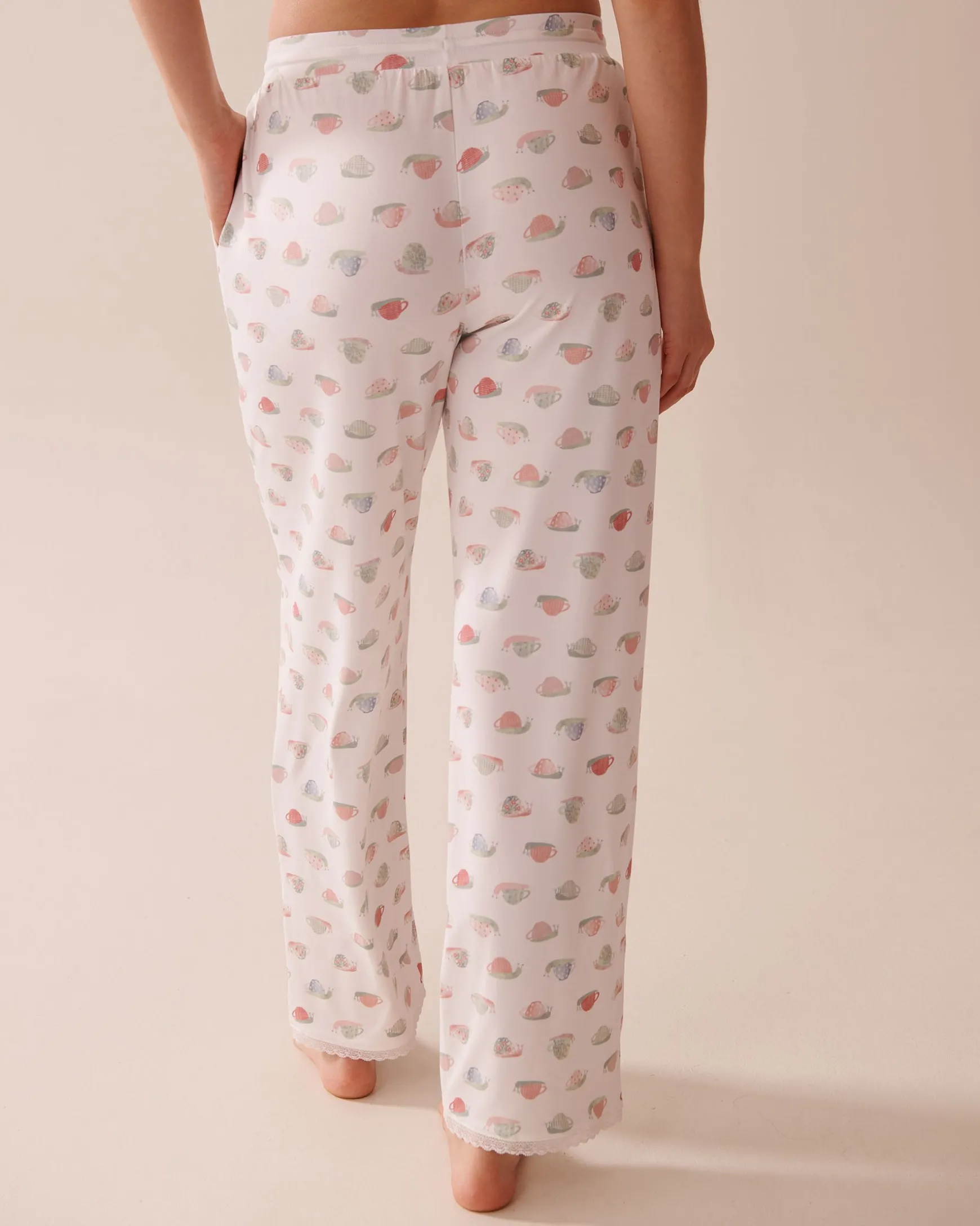 Snail Print Lace Trim Super Soft Pajama Pants