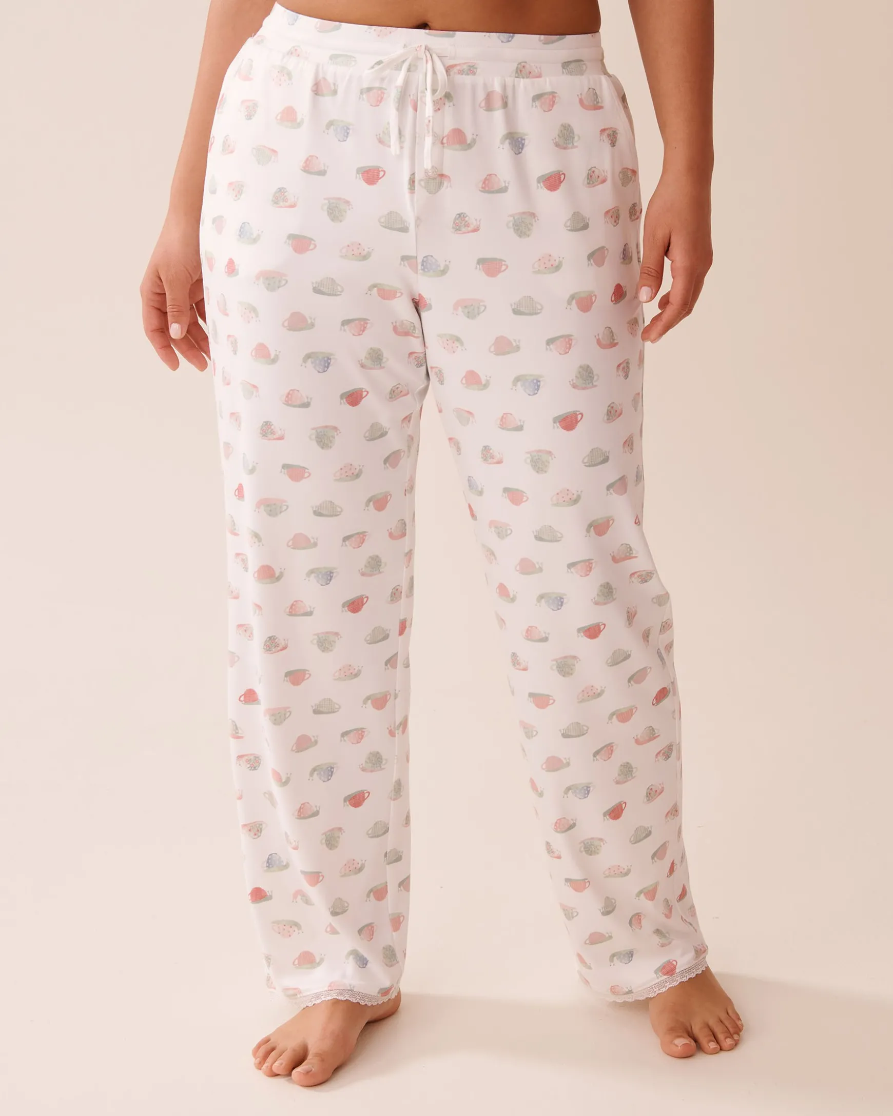 Snail Print Lace Trim Super Soft Pajama Pants