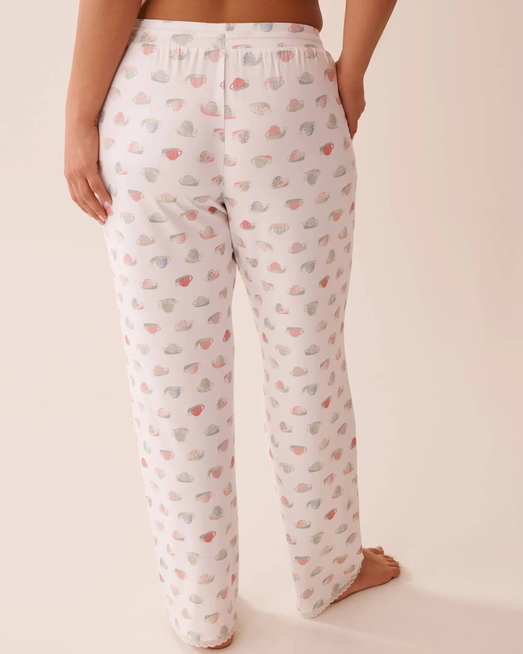 Snail Print Lace Trim Super Soft Pajama Pants