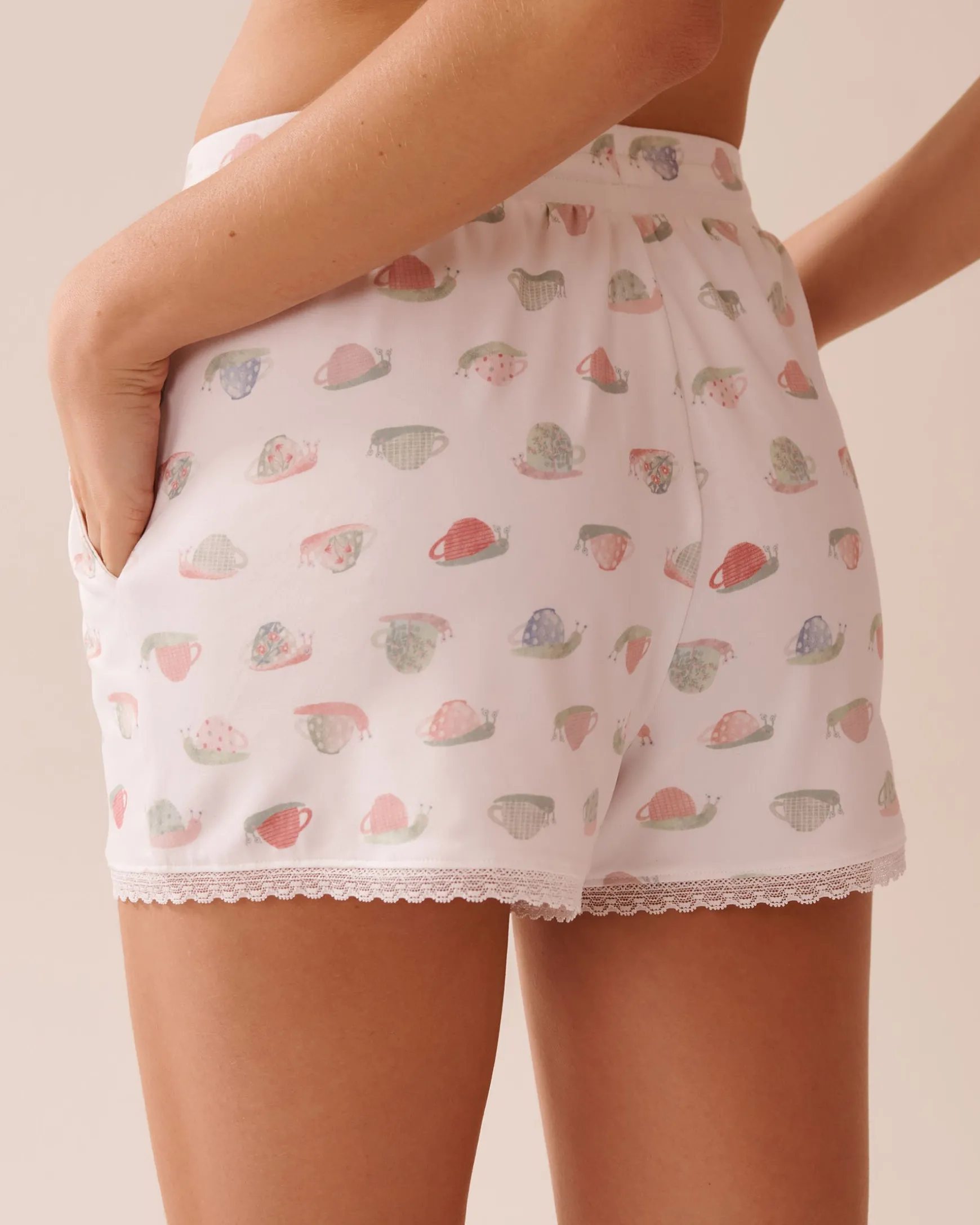 Snail Print Lace Trim Super Soft Pajama Shorts