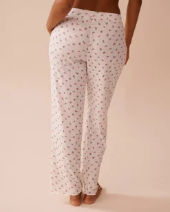 Strawberry Print Lettuce Edge Pointelle Pajama Pants
